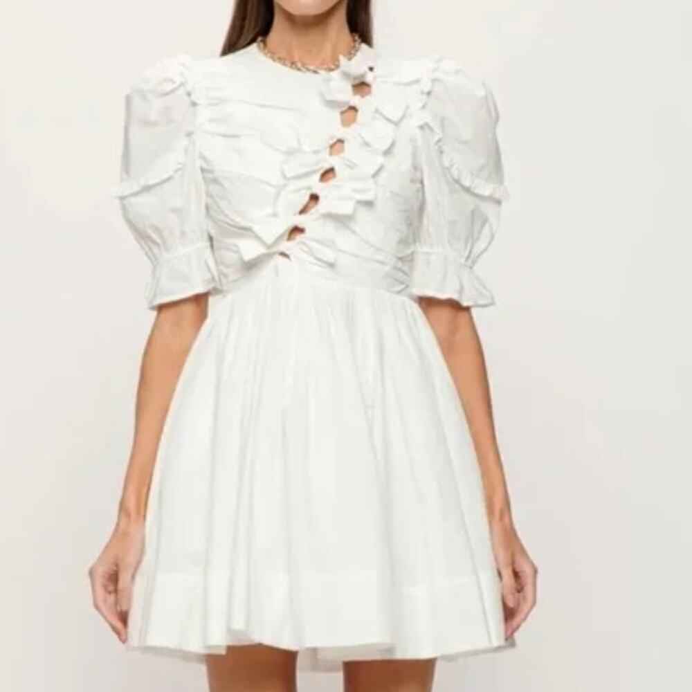 NWT Sofie the Label White Bow Puff Sleeve Mini Dress Size Small